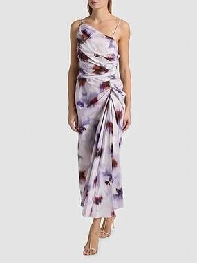 NEW A.L.C. juno floral ruched cotton midi dress in lilac multi